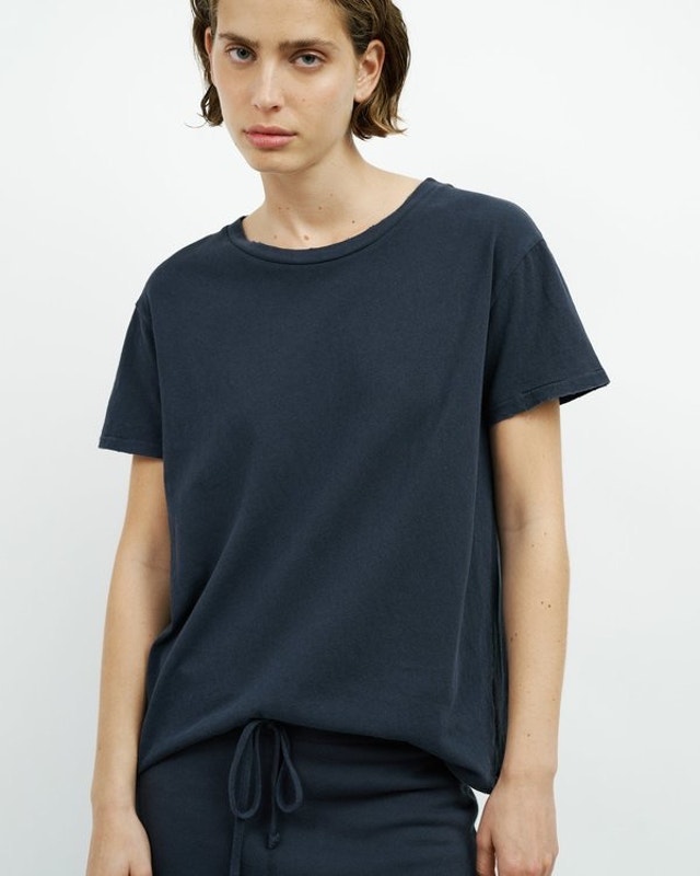 Nili Lotan Brady Navy Short Sleeve Relaxed T Shirt Xl Distressed
